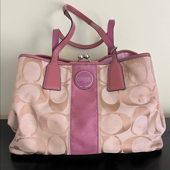 Coach Handbags - Coach F13533 Signature Stripe framed carryall tote